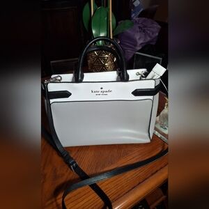 kate spade White and Black Leather Crossbody Satchel